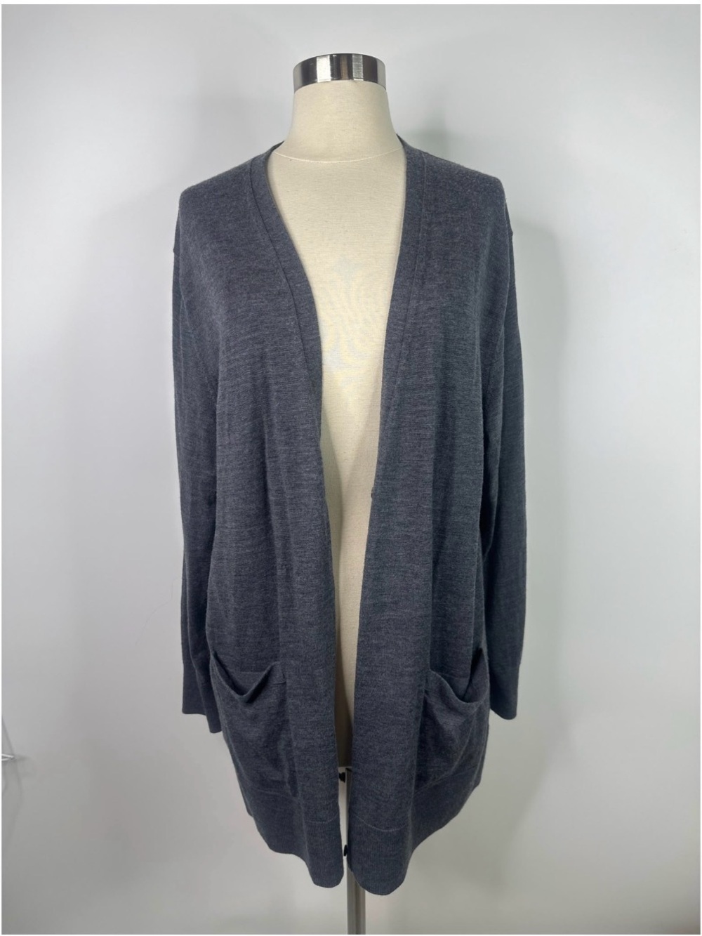 Banana Republic 100% Merino Wool Charcoal Open-Front Women's Cardigan Sweater